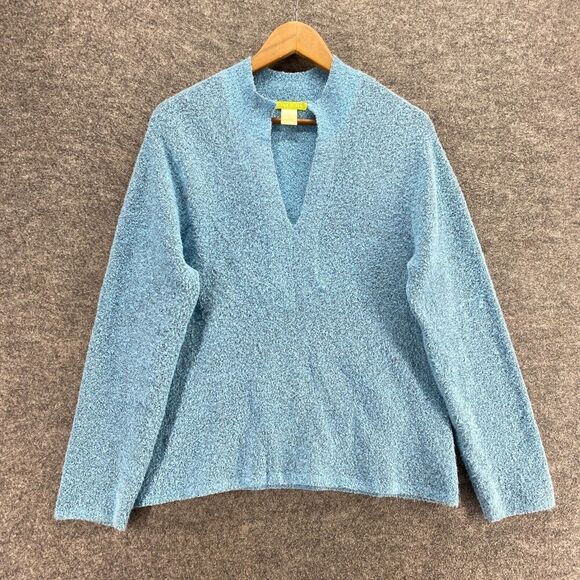 Sigrid Olsen Sweater Pullover Women L Large Blue Knit Wool V-Neck Long Sleeve - Picture 4 of 9